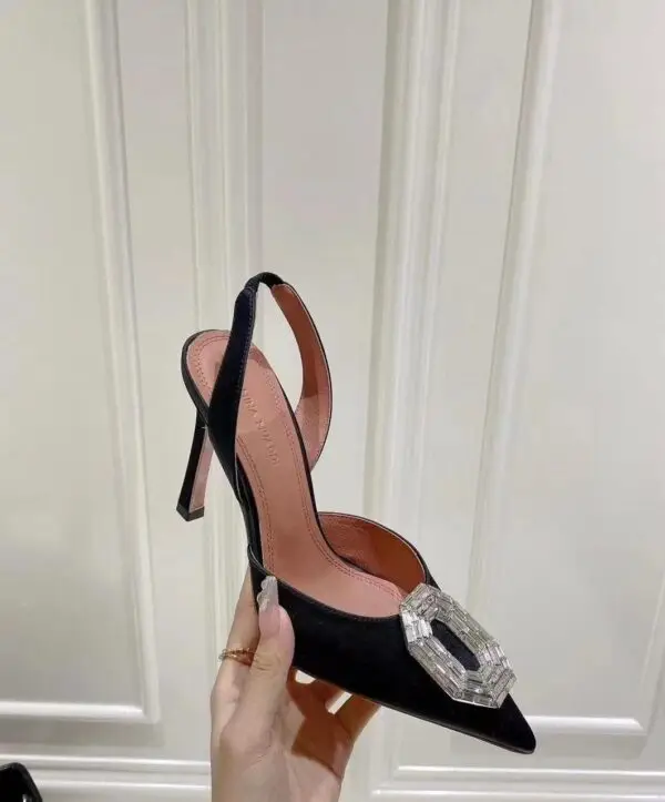 Amina Muaddi Black Camelia Crystal Slingback
