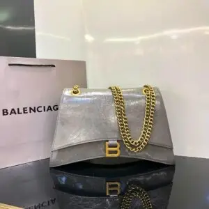 Balenciaga Hourglass Crinkled Leather Bag