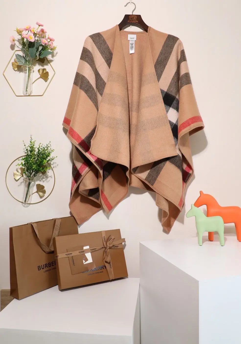 Burberry Charlotte Reversible Camel Check Wool Cape Burberry Charlotte Reversible Camel Check Wool Cape