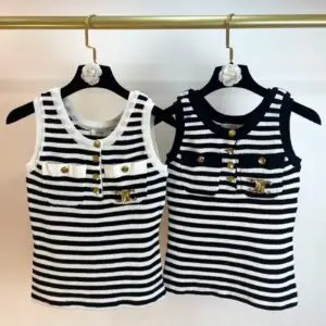 CHANEL Striped Knitted Tank Top