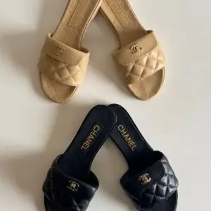 CHANEL Leather CC Logo Mules