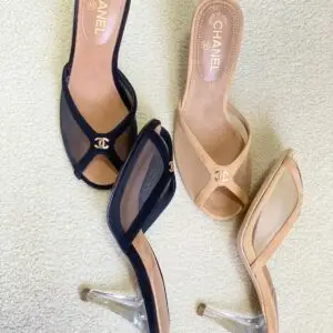 CHANEL Black Mesh Peep-Toe Heels