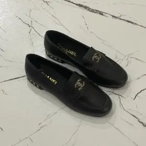 CHANEL CC Logo Lambskin Loafers