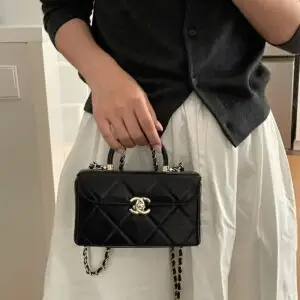 CHANEL Quilted Lambskin Chain Top Handle Bag