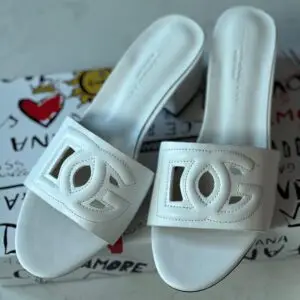 Dolce & Gabbana DG Logo Leather Slide Sandals