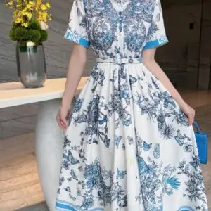 DIOR Floral Print Silk Dress