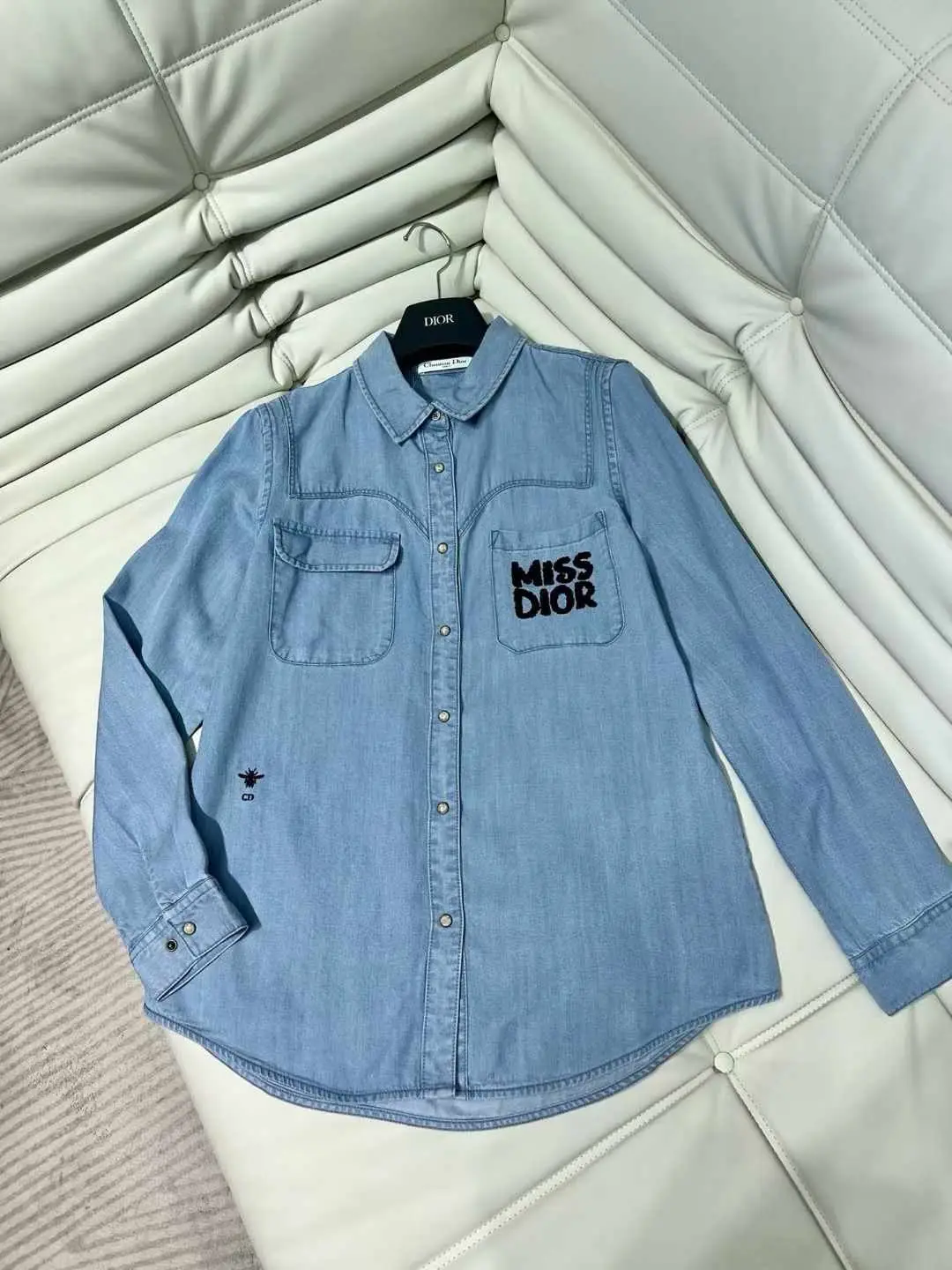 DIOR Embroidered Denim Blue Shirt for Men DIOR Embroidered Denim Blue Shirt for Men