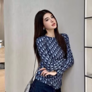 DIOR Blue Floral Print Cotton Ruffle Women's Dress