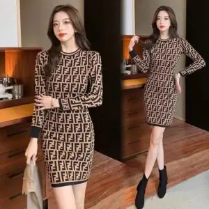 FENDI Casual Knitted Long Sleeve Dress
