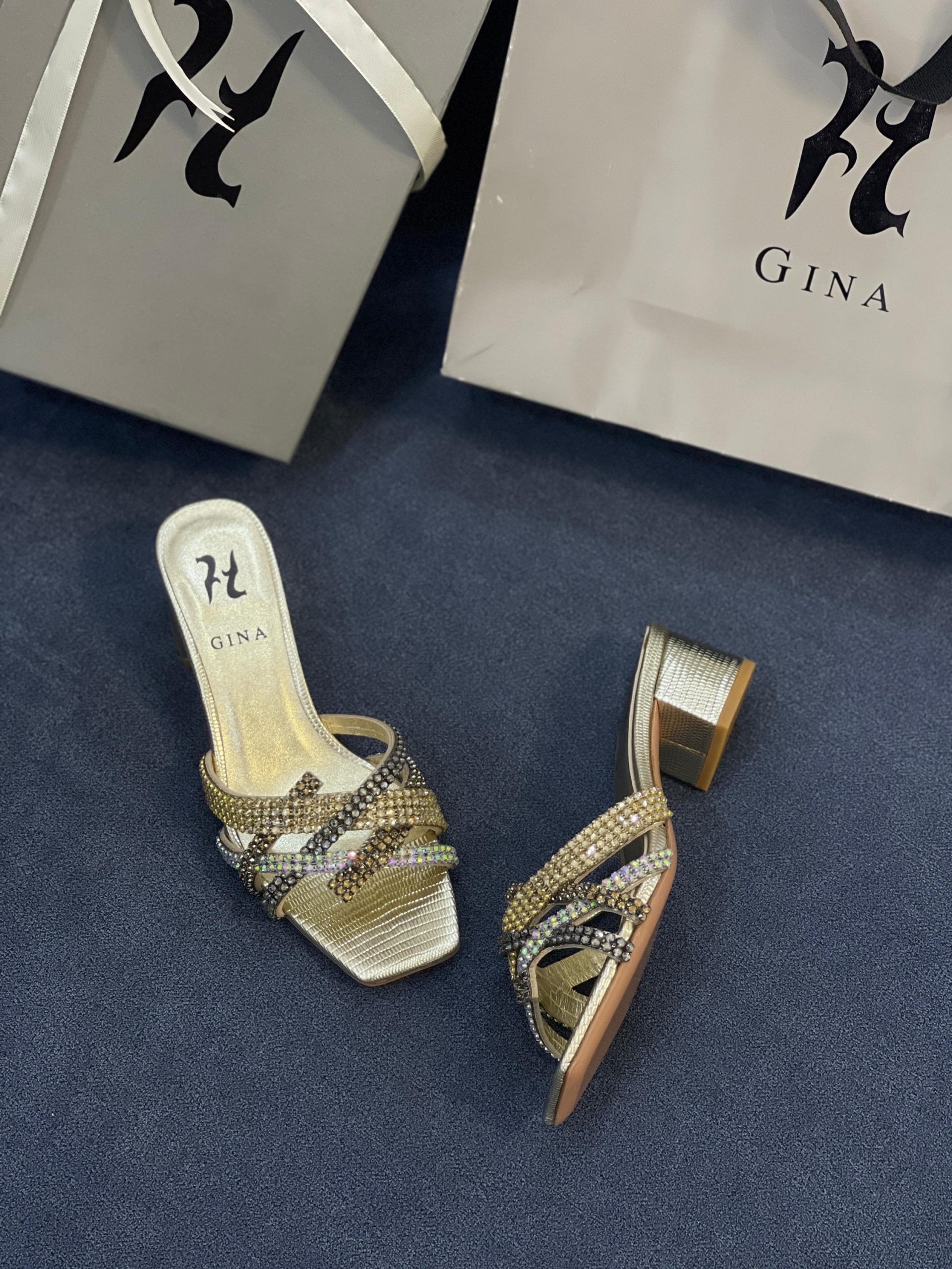 GINA Rhinestone Strap Heeled Sandals GINA Rhinestone Strap Heeled Sandals