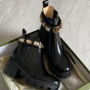GUCCI Trip Embellished Block Heel Chelsea Boots