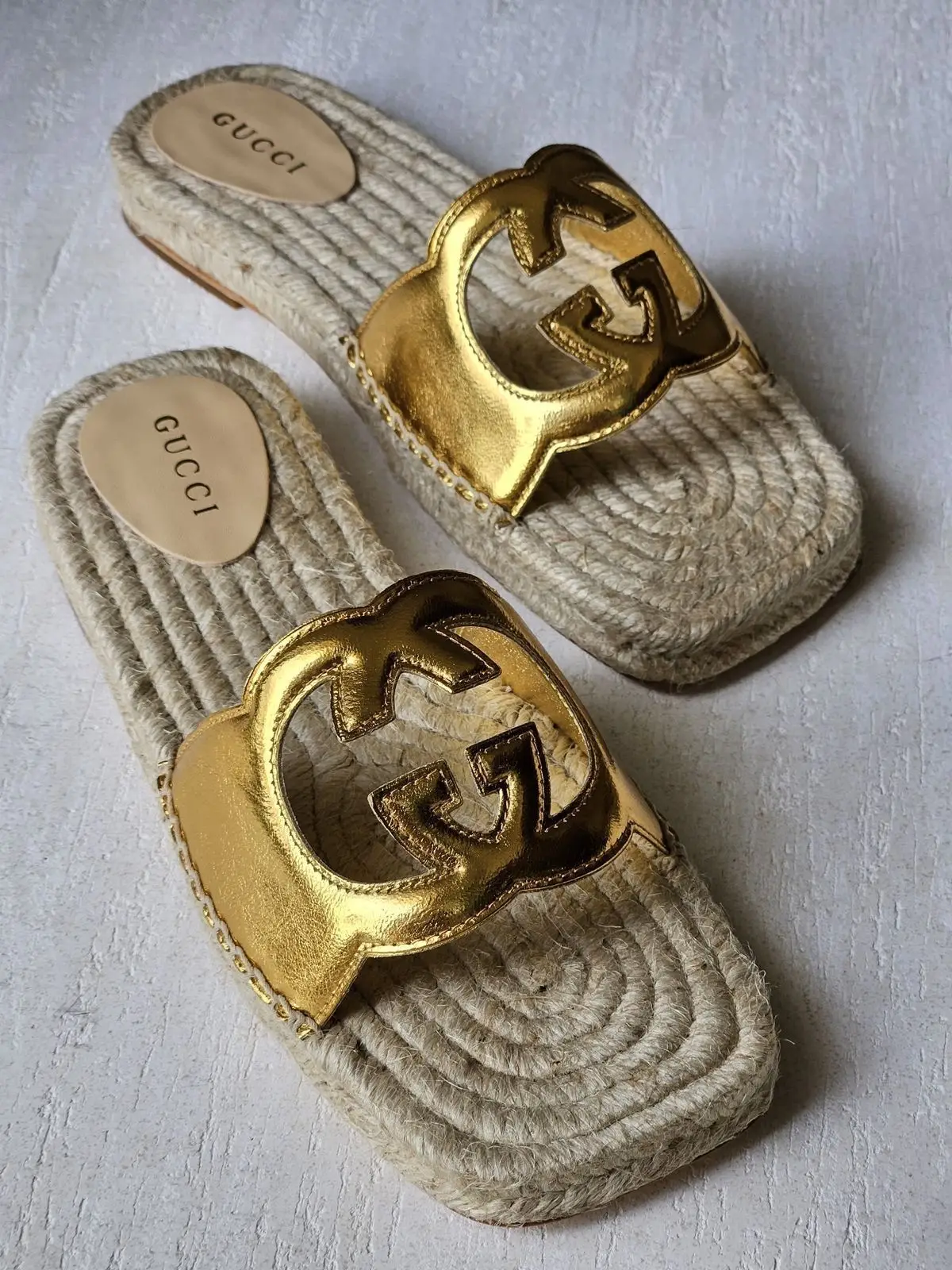 GUCCI GG Supreme Espadrille Wedge Sandals GUCCI GG Supreme Espadrille Wedge Sandals