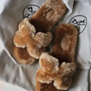Hermes Winter Honey Fur Slippers