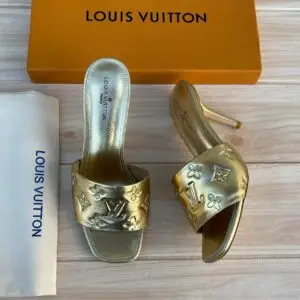 Louis Vuitton Embossed Gold Leather Heels