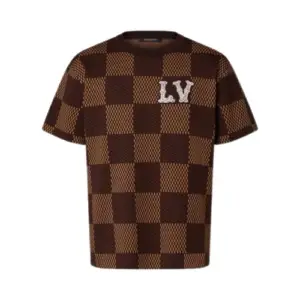 Lv Short-Sleeved Cotton Damier Crewneck With Crystal LV Patch