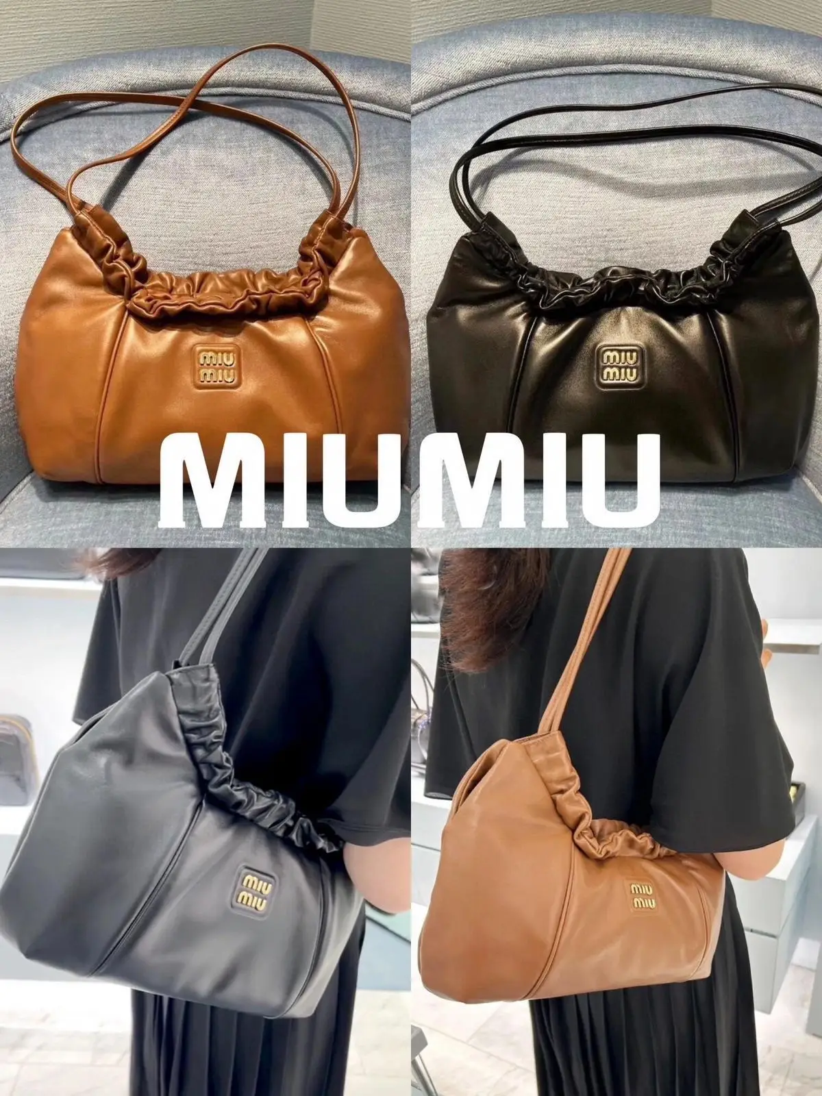 MIU MIU Leather Underarm Hobo Bag MIU MIU Leather Underarm Hobo Bag