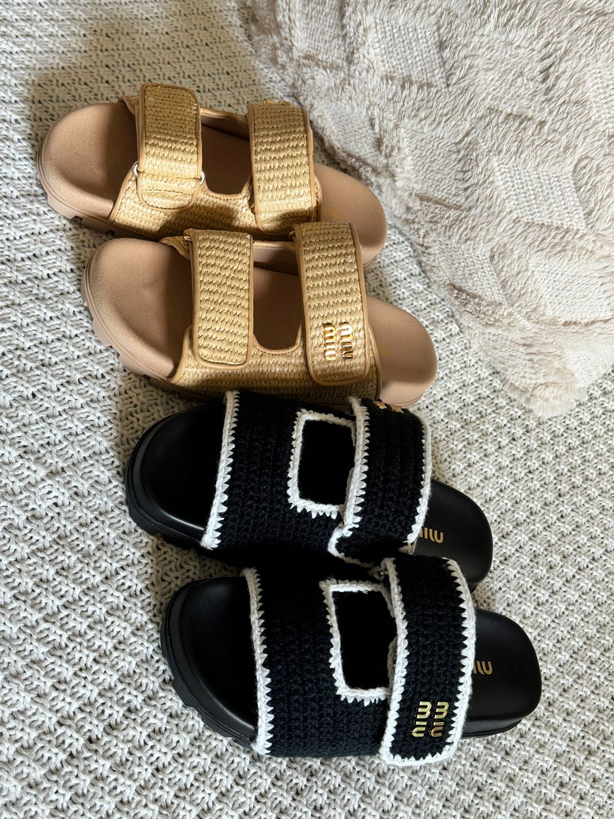 MIU MIU Raffia Platform Slide Slippers MIU MIU Raffia Platform Slide Slippers