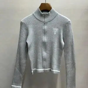 PRADA Denim Slim Knitted Cardigan