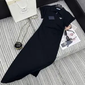 PRADA Ribbed Knit Silk Midi Dress