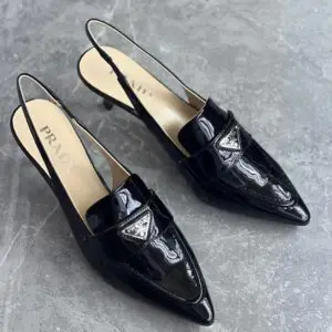 PRADA Black Patent Leather Slingback Shoes