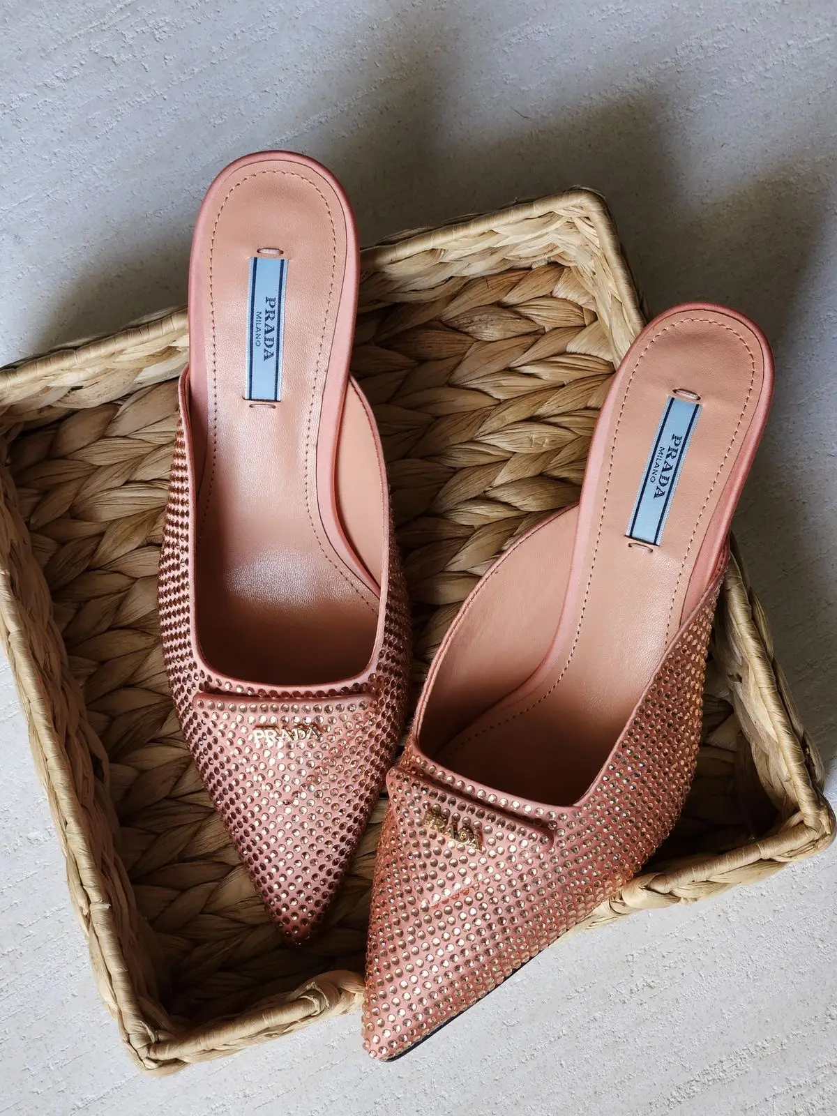 PRADA Crystal Embellished Satin Mules PRADA Crystal Embellished Satin Mules