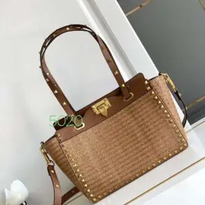 Valentino Garavani Rockstud Raffia Bag