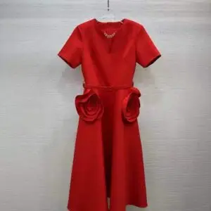 VALENTINO Crepe Couture Floral Midi Dress