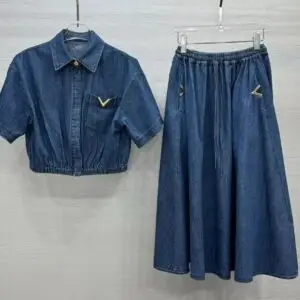 VALENTINO Denim Skirt Tracksuit Set