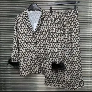 VALENTINO Garavani Feather Trim Silk Pyjama Set