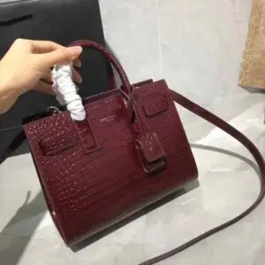 YSL Sac de Jour Burgundy Croc Embossed Bag