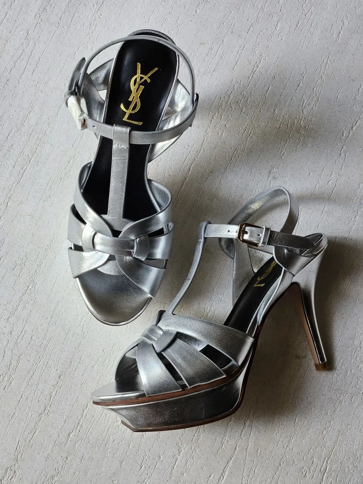 Saint Laurent Silver Leather Tribute Platform Sandals Saint Laurent Silver Leather Tribute Platform Sandals