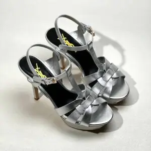 YSL Silver Leather Tribute Sandals