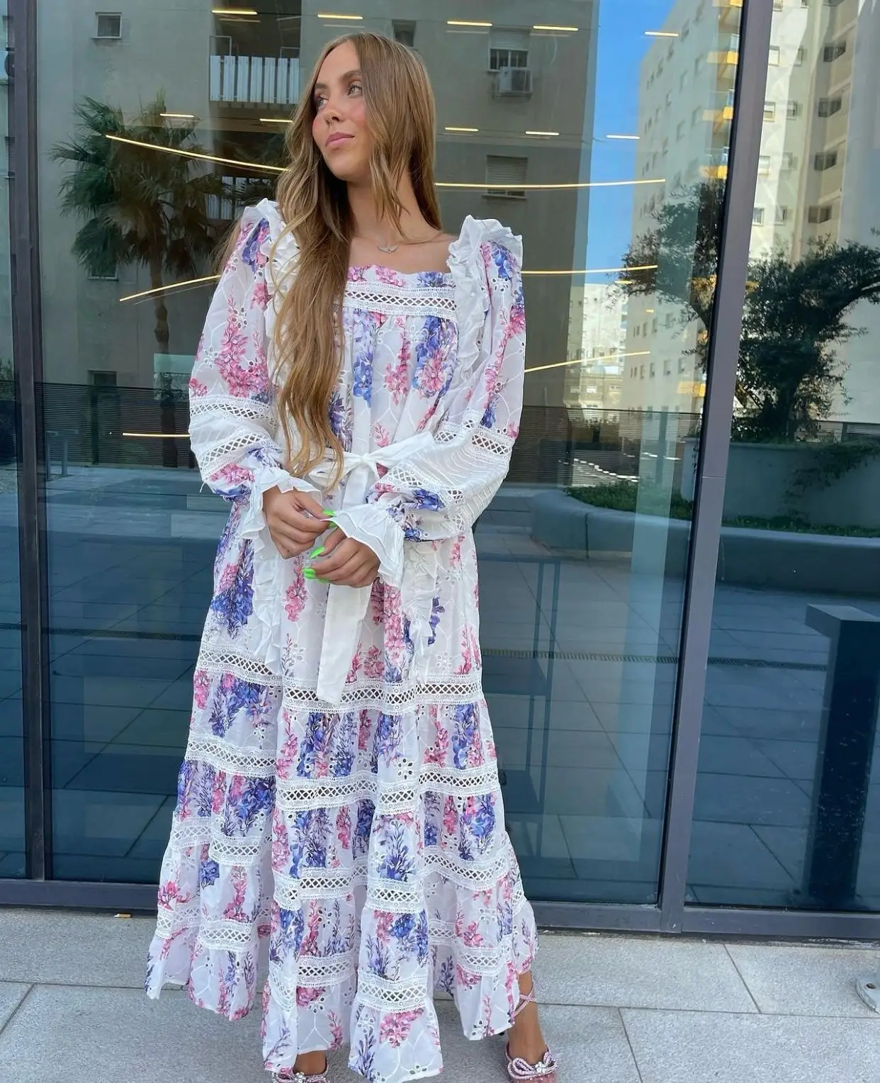 Zimmermann Square Neck Long Sleeve Maxi Dress Zimmermann Square Neck Long Sleeve Maxi Dress