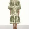 ZIMMERMAN Raie Printed Silk Midi Dress