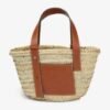 L OE WE Basket Bag in Palm Leaf & Calfskin