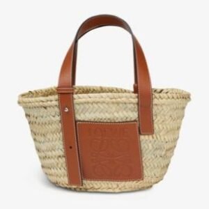 L OE WE Basket Bag in Palm Leaf & Calfskin