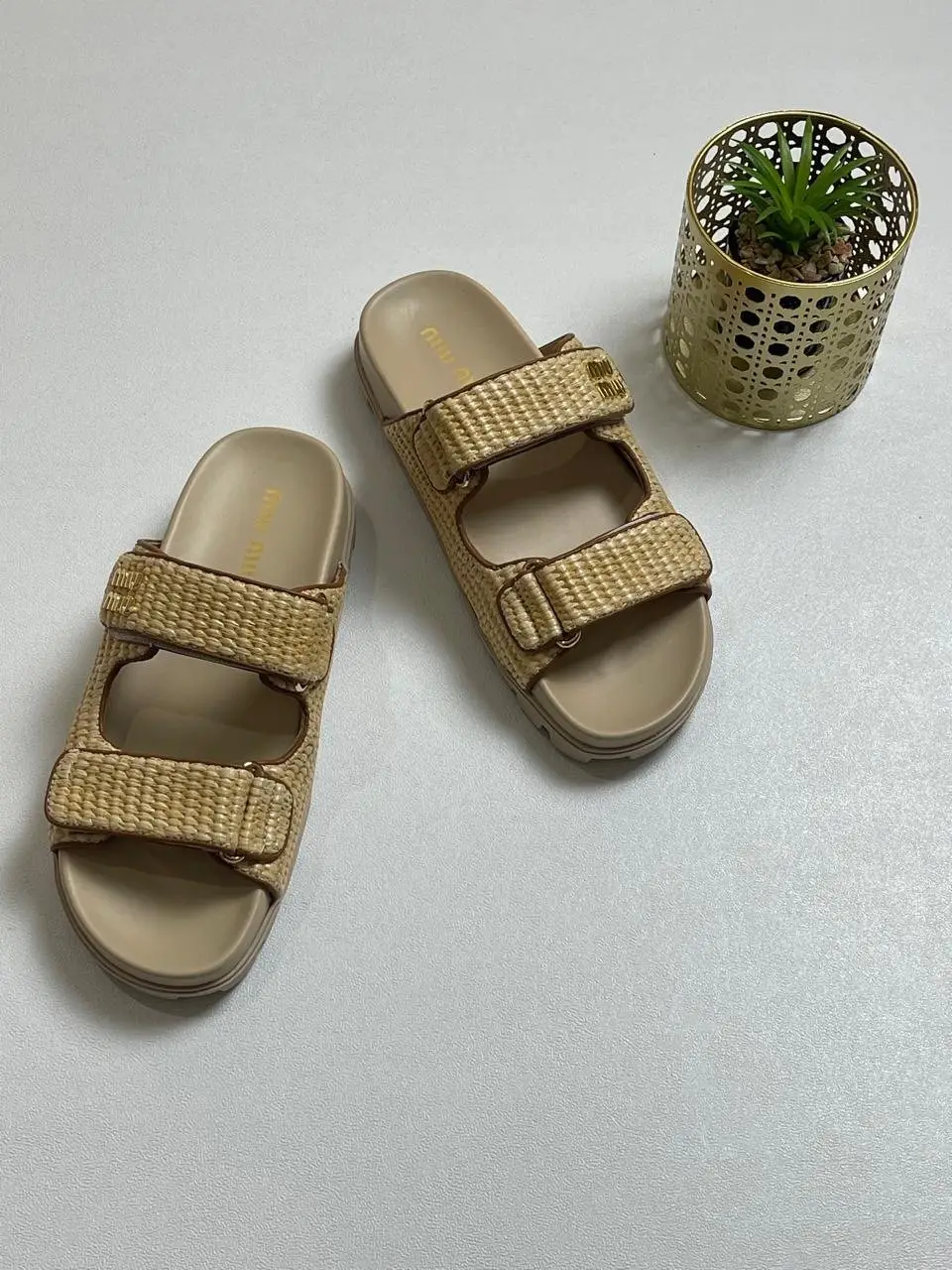 Miu Miu Woven Slide Slippers Miu Miu Woven Slide Slippers