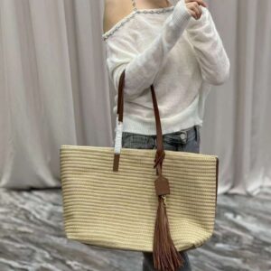 Saint Laurent Raffia Fringe Tote Bag