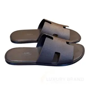 HERMES Izmir Sandals Navy Denim Leather