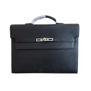 HERMES Kelly Black Leather Laptop Bag For Men
