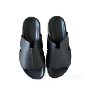 HERMES Baron Men's Luxury Black Leather Slippers