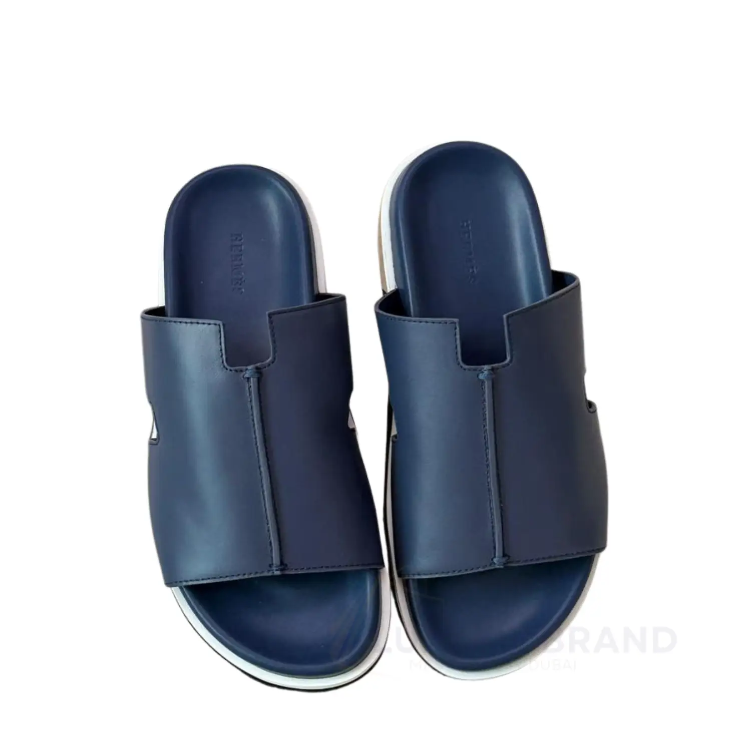 HERMES Men's Navy Blue Leather Slipper HERMES Men's Navy Blue Leather Slipper