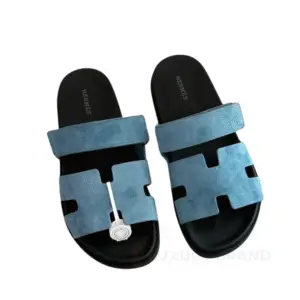 HERMES Chypre Blue Leather Sandal