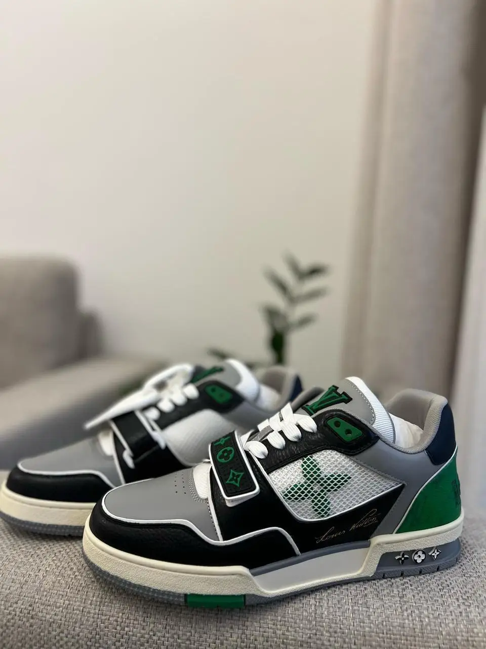 LOUIS VUITTON Denim Leather Trainer Sneakers LOUIS VUITTON Denim Leather Trainer Sneakers