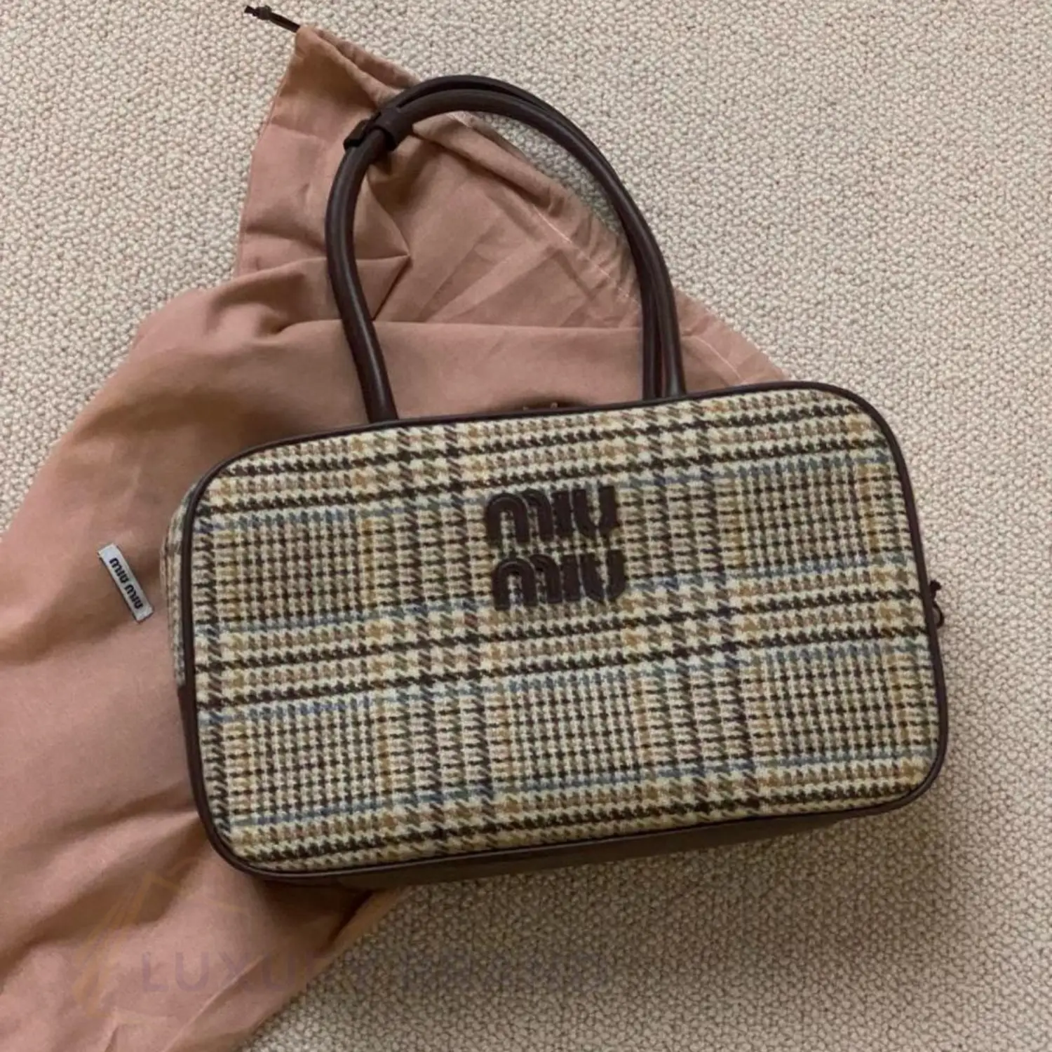 MIU MIU Tartan Check Top Handle Bag MIU MIU Tartan Check Top Handle Bag