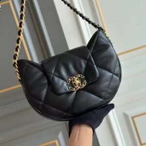 Design 19 Hobo Bag Black Lambskin Mixed Metal Hardware - Dubai Fashion LUX