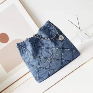 Design Bag Blue Stitched Denim Silver Hardware - Dubai Fashion LUX