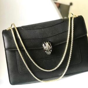 Design Black Karung Serpenti Forever Metallic Flap Medium Bag - Dubai Fashion LUX