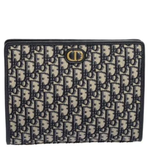 Design Blue/Beige Oblique Canvas 30 Montaigne Pouch - Dubai Fashion LUX