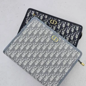 Design Blue Oblique Canvas and Leather 30 Montaigne Pouch - Dubai Fashion LUX